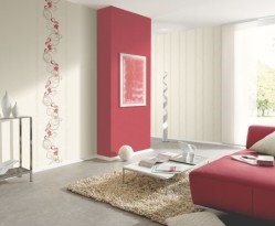 Vliesové tapety na stenu Pure_and_Easy kvety červené so strieborným ornamentom