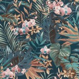 Vliesové tapety na stenu IMPOL orchidey a listy na tmavo modrom podklade