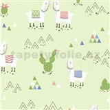 Vliesové tapety na stenu Boys & Girls alpaky na zelenom podklade