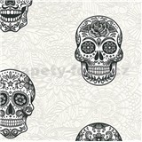 Vliesové tapety na stenu Boys & Girls lebky sivo-čierne na bielom podklade - POSLEDNÉ KUSY