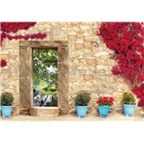 Vliesové fototapety kamenná stena s oknom rozmer 254 cm x 184 cm