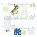 Detské vliesové tapety na stenu Little Stars Detské oblečenie modro-hnedé - POSLEDNÉ KUSY