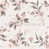Vliesové tapety na stenu Pure Elegance vetvičky s lístkami na ružovom podklade - POSLEDNÉ KUSY