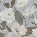 Vliesové tapety na stenu Secret Garden štylizované kvety na sivom podklade