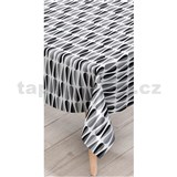 Obrus metráž retro geometrický vzor čierno-biely - POSLEDNÝ METER