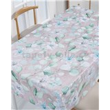 Obrus metráž ľalie s listami na sivom podklade