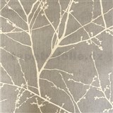 Vliesové tapety na stenu popínavé vetvičky zlaté na hnedom podklade