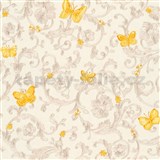 Luxusné vliesové tapety Versace III barokový vzor so žltými motýľmi strieborno-béžový-POSLEDNÉ KUSY