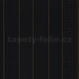 Luxusné vliesové tapety Versace III grécky kľúč čierny so zlatými prúžkami-POSLEDNÝ KUS