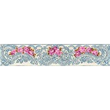 Vliesové bordúry IMPOL ruže s modrými ornamentami na bielom podklade 13,5 cm x  5 m
