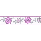 Samolepiaca bordúra kvety s lístkami fialovo-sivé 5 m x 8,3 cm - POSLEDNÉ KUSY