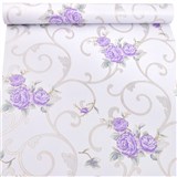 Samolepiace tapety fialové pivonky s ornamentami 45 cm x 10 m