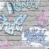 Papierové tapety na stenu Freestyle grafitti ružove na sivej tehlovej stene