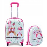 Detský kufor vysoký na kolieskách + batoh - sovy - POSLEDNÉ KUSY