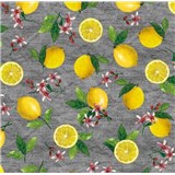 Obrusy návin 20 m x 140 cm citróny na sivej vrecovine