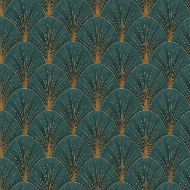 Vliesové tapety na stenu ELLE DECORATION 4 art-deco zlaté na zelenom podklade