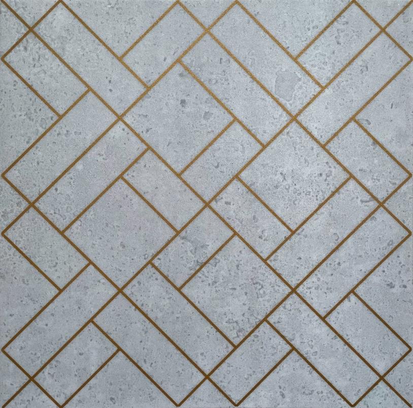 Stropné panely 3D XPS beton GLAMOUR 1 so zlatými kontúrami rozmer 50 x 50 cm