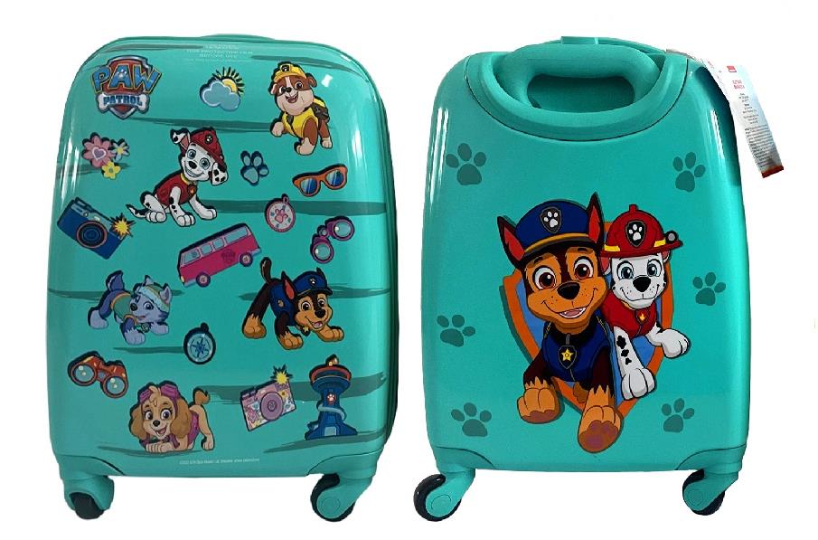 Detský kufor vysoký na kolieskach Labková patrola - zelený (Paw Patrol)