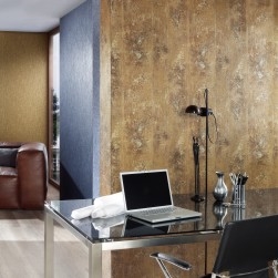 Vliesové tapety na stenu Origin betón kovový vzhľad hnedo-zlatý 