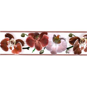 Samolepiaca bordúra kvety orchidey červené 5 m x 8,3 cm