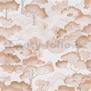 Vliesové tapety na stenu ELLE DECORATION 4 stromy tehlovo-biele