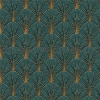Vliesové tapety na stenu ELLE DECORATION 4 art-deco zlaté na zelenom podklade