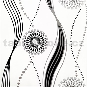 Samolepiace tapety vlnovky s vločkami čierno-biele 45 cm x 10 m