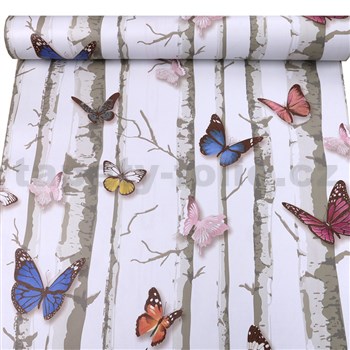 Samolepiace tapety brezy s farebnými motýľmi 45 cm x 10 m