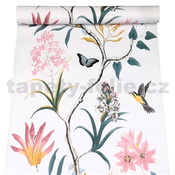 Samolepiace tapety florálny vzor s vtáky 45 cm x 10 m