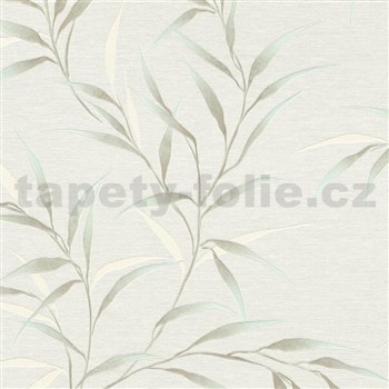 Vliesové tapety na zeď GMK Fashion for walls 5 lístky modro-béžové na bielom podklade
