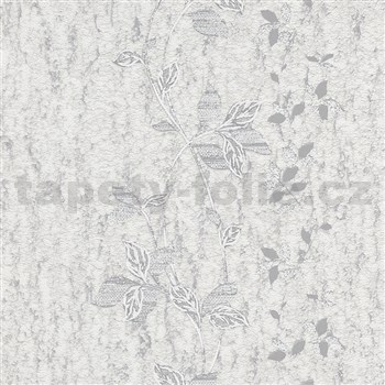 Vliesové tapety na stenu IMPOL HIT popínavé stonky sivo-biele so striebornými odleskami