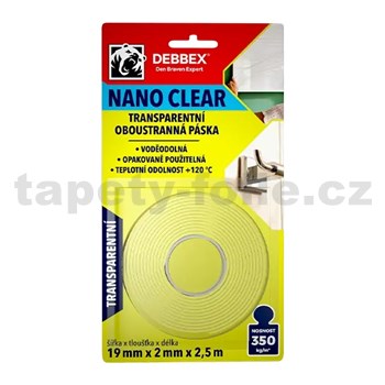 Transparentná obojstranná páska NANO CLEAR 19mm x 2,5m - BLISTR