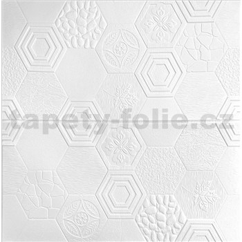 Samolepiace penové 3D panely rozmer 70 x 67,5 cm, hexagony biele s dekorom - AKCIA