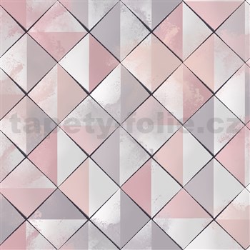 Vliesové tapety na stenu IMPOL Pop trojuholníky ružovo-sivé