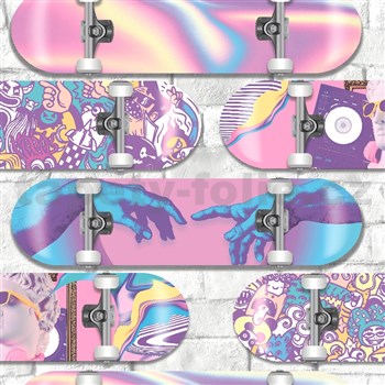 Vliesové tapety na stenu IMPOL Pop skateboardy ružovo-fialové