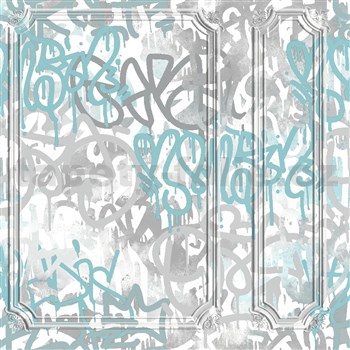 Vliesové tapety na stenu IMPOL Pop graffiti tagy modro-sivé