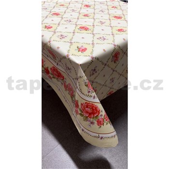 Obrus metráž ruže, pivonky a margarétky s lemom