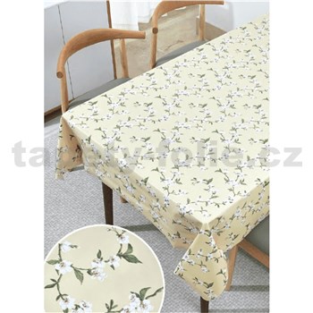 Obrusy návin 20 m x 140 cm čerešňové kvety na žltom podklade