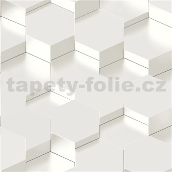Vliesové tapety na stenu IMPOL Galactik 3D hexagony kovovo biele