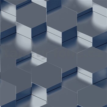 Vliesové tapety na stenu IMPOL Galactik 3D hexagony kovovo modré