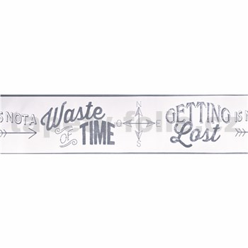 Vinylové bordúry na stenu Waste of Time - biely, rozmer 13,25 cm x 5 m