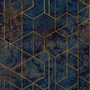 Vliesové tapety na stenu IMPOL Wanderlust metalická omietka modro-hnedá so zlatými hexagónmi