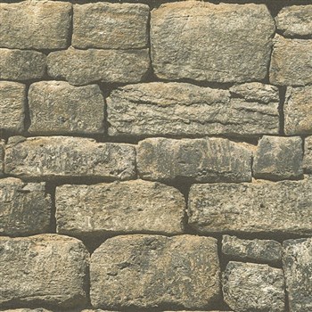 Vliesové tapety IMPOL Wood and Stone 2 oblý ukladaný kameň hnedý - POSLEDNÉ KUSY