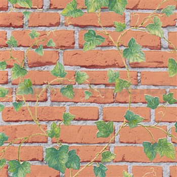 Vliesové tapety IMPOL Wood and Stone 2 tehlová stena s popínavým brečtanom