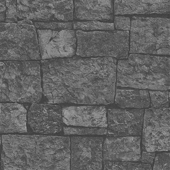 Vliesové tapety IMPOL Wood and Stone 2 kamenný obklad sivo-čierny