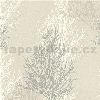 Vinylové tapety na stenu Adelaide stromčeky sivo-biele na krémovom podklade