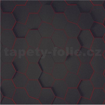 Vliesové tapety na stenu IMPOL 3D hexagony s červenou konturou - POSLEDNÉ KUSY