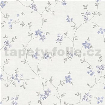 Vliesové tapety na stenu Maison Charme štylizované modré kvety na krémovom podklade
