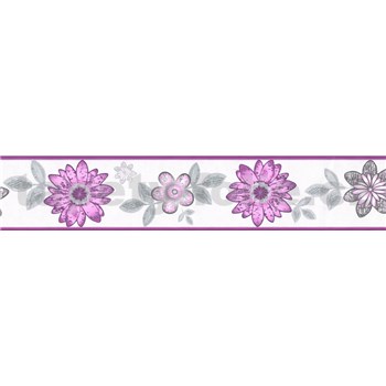 Samolepiaca bordúra kvety s lístkami fialovo-sivé 5 m x 8,3 cm - POSLEDNÉ KUSY