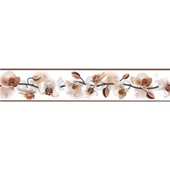 Samolepiaca bordúra kvety orchideí hnedé 5 m x 5,8 cm